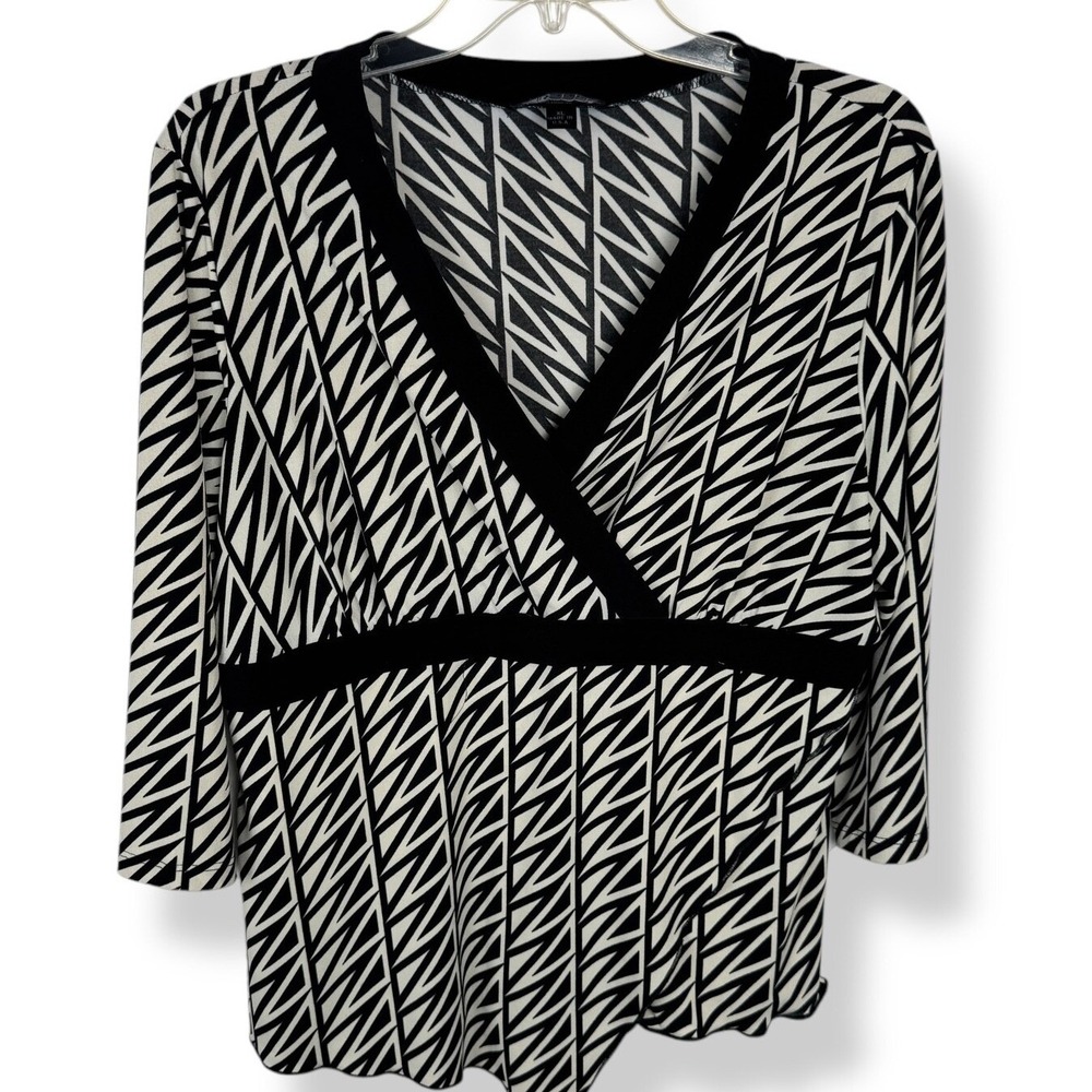 AB Studio Wrap Top Womens Size XL Black White Geometric Y2K Mod Retro USA Made